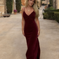 Robe de bal longue sirène modeste à bretelles spaghetti D019