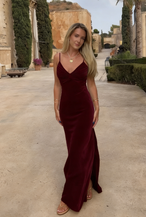 Robe de bal longue sirène modeste à bretelles spaghetti D019