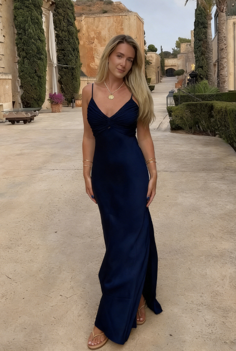 Robe de bal longue sirène modeste à bretelles spaghetti D019