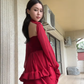 Elegant High Low Strapless Burgundy Satin Prom Dress Birthday Outfits With Sleeves C3533