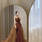 Robe de bal simple sirène sans bretelles marron longueur au sol B001