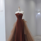 Robe de bal simple sirène sans bretelles marron longueur au sol B001