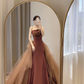 Robe de bal simple sirène sans bretelles marron longueur au sol B001