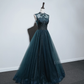 Robe de bal verte en Tulle, ligne A scintillante, encolure haute, longueur au sol, B004