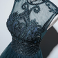 Robe de bal verte en Tulle, ligne A scintillante, encolure haute, longueur au sol, B004