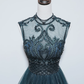 Robe de bal verte en Tulle, ligne A scintillante, encolure haute, longueur au sol, B004