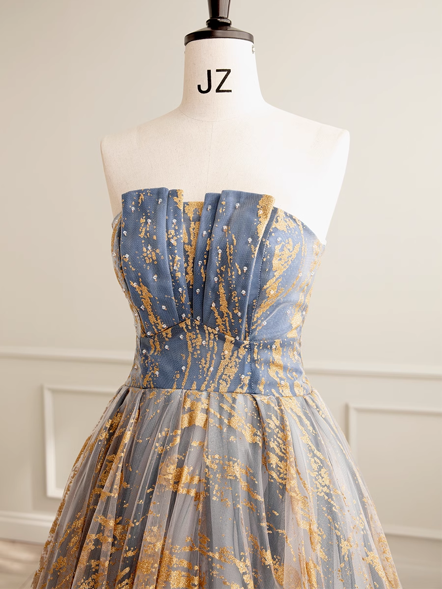 Ball Gown Strapless Floor Length Blue Long Prom Dresses Sweet 16 Dress B006