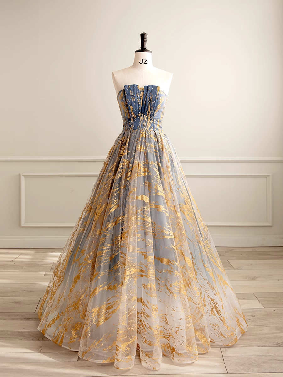 Robe de bal sans bretelles longueur au sol bleu longues robes de bal Sweet 16 robe B006
