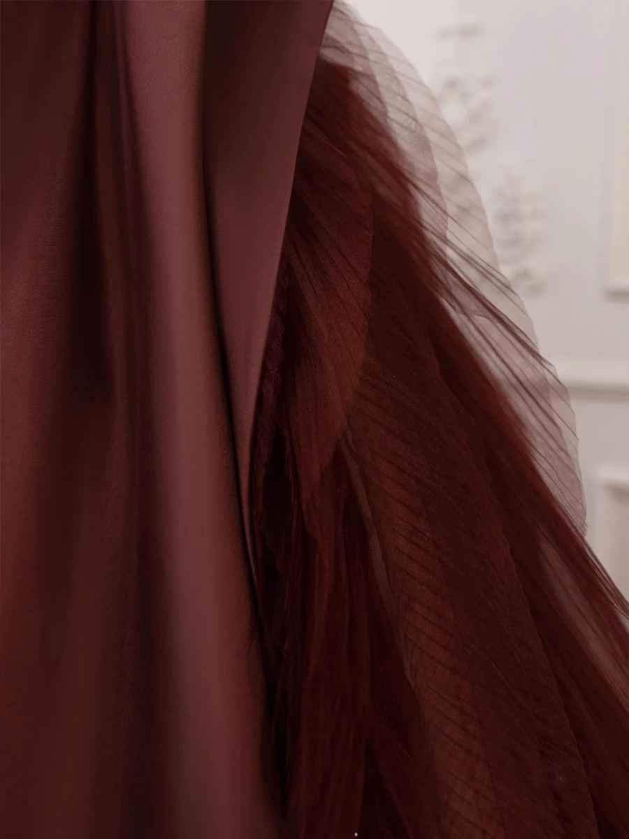 Robe de bal sans bretelles longueur au sol marron longues robes de bal B007