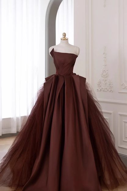 Ball Gown Strapless Floor Length Brown Long Prom Dresses B007