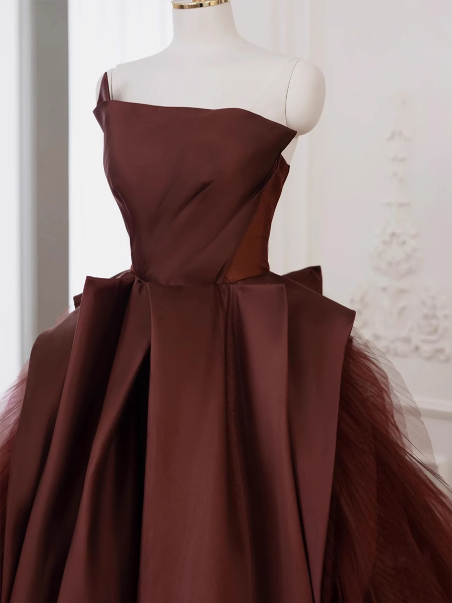 Robe de bal sans bretelles longueur au sol marron longues robes de bal B007