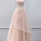 Simple une ligne bretelles longueur au sol Tulle rose longues robes de bal B011