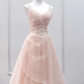 Simple une ligne bretelles longueur au sol Tulle rose longues robes de bal B011