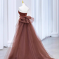 Simple Mermaid Strapless Brown Floor Length Tulle Prom Dress B013