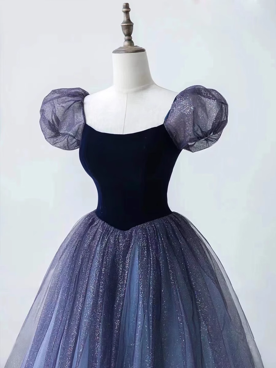 Robe de bal princesse longueur au sol manches courtes robe de bal en tulle B014