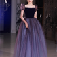 Princess Ball Gown Floor Length Short Sleeves Tulle Prom Dress B014