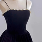 Simple A line Knee Length Sleeveless Velvet Black Prom Dress B015