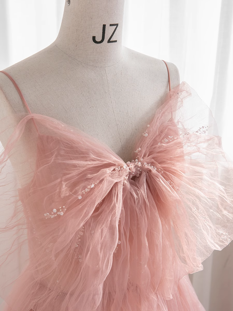 Robe de bal sans manches en tulle rose, robe de bal B016