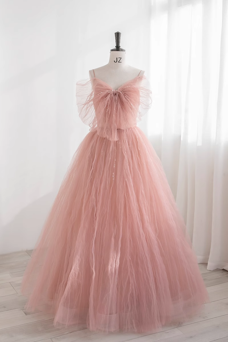 Robe de bal sans manches en tulle rose, robe de bal B016