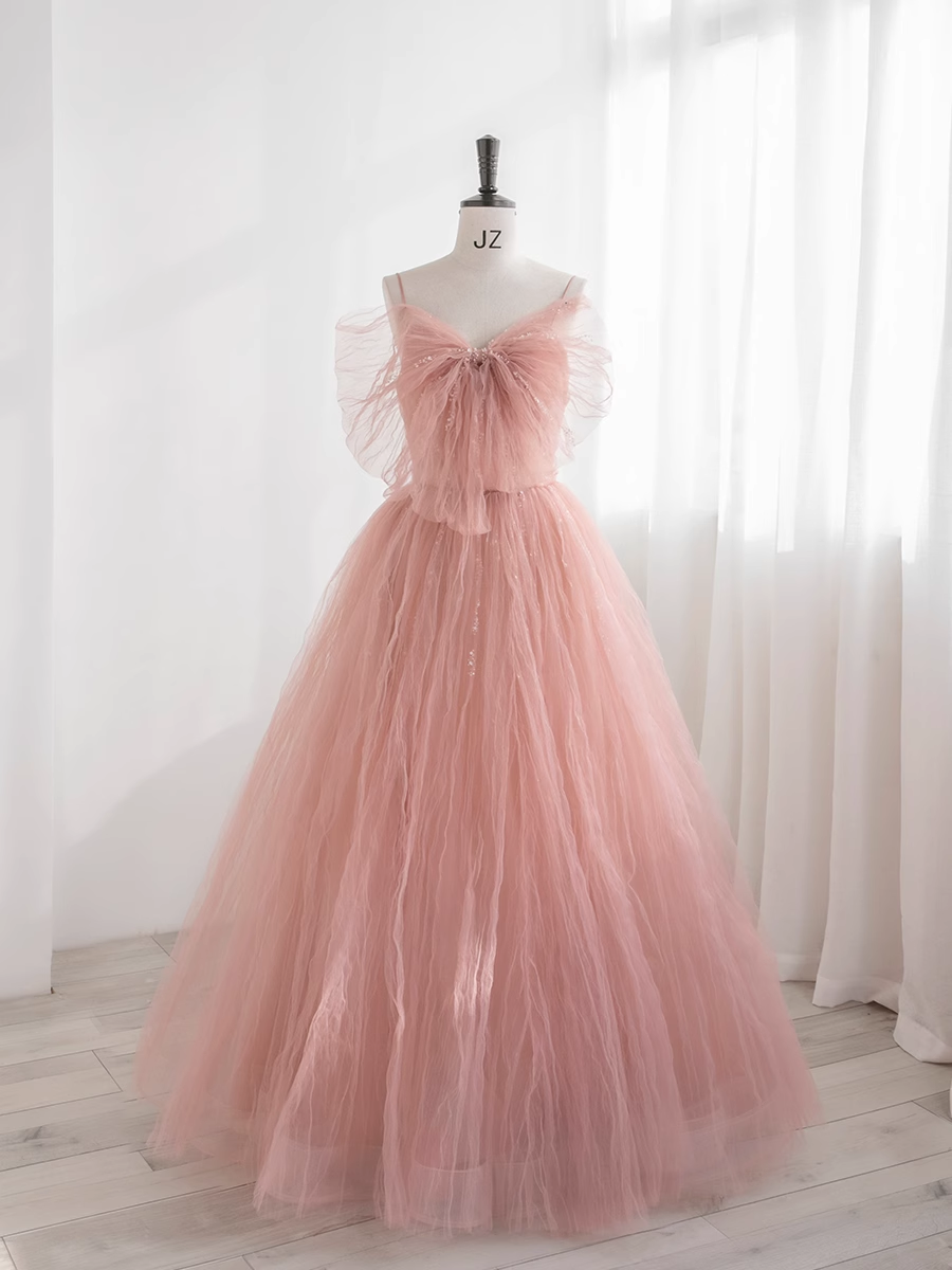 Ball Gown Sleeveless Pink Tulle Prom Dress B016