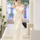 Simple Mermaid Sweetheart White Satin Wedding Dresses B017