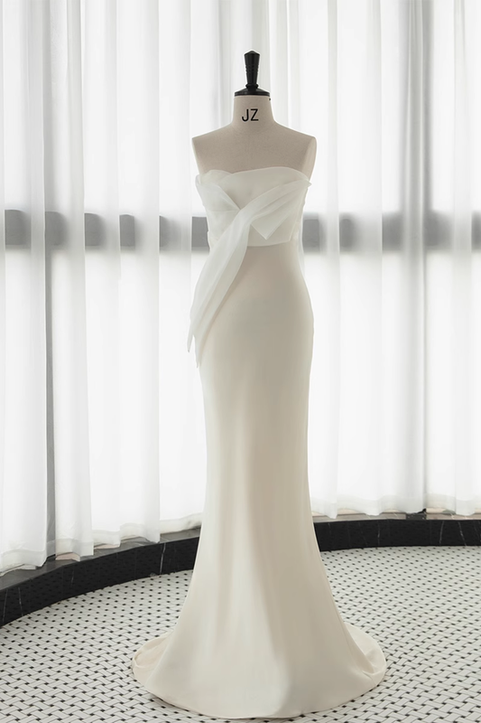 Robes de mariée en satin blanc simple sirène chérie B017