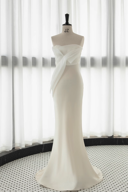Simple Mermaid Sweetheart White Satin Wedding Dresses B017