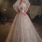 Beautiful A line Off The Shoulder Tulle Floral Wedding Dresses B018