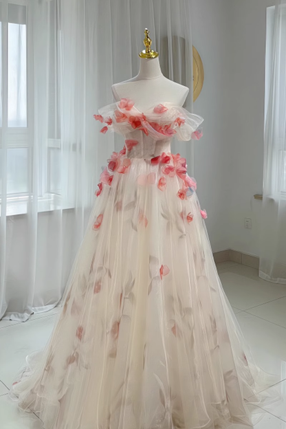 Belle ligne A hors de l'épaule robes de mariée florales en tulle B018