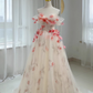 Beautiful A line Off The Shoulder Tulle Floral Wedding Dresses B018
