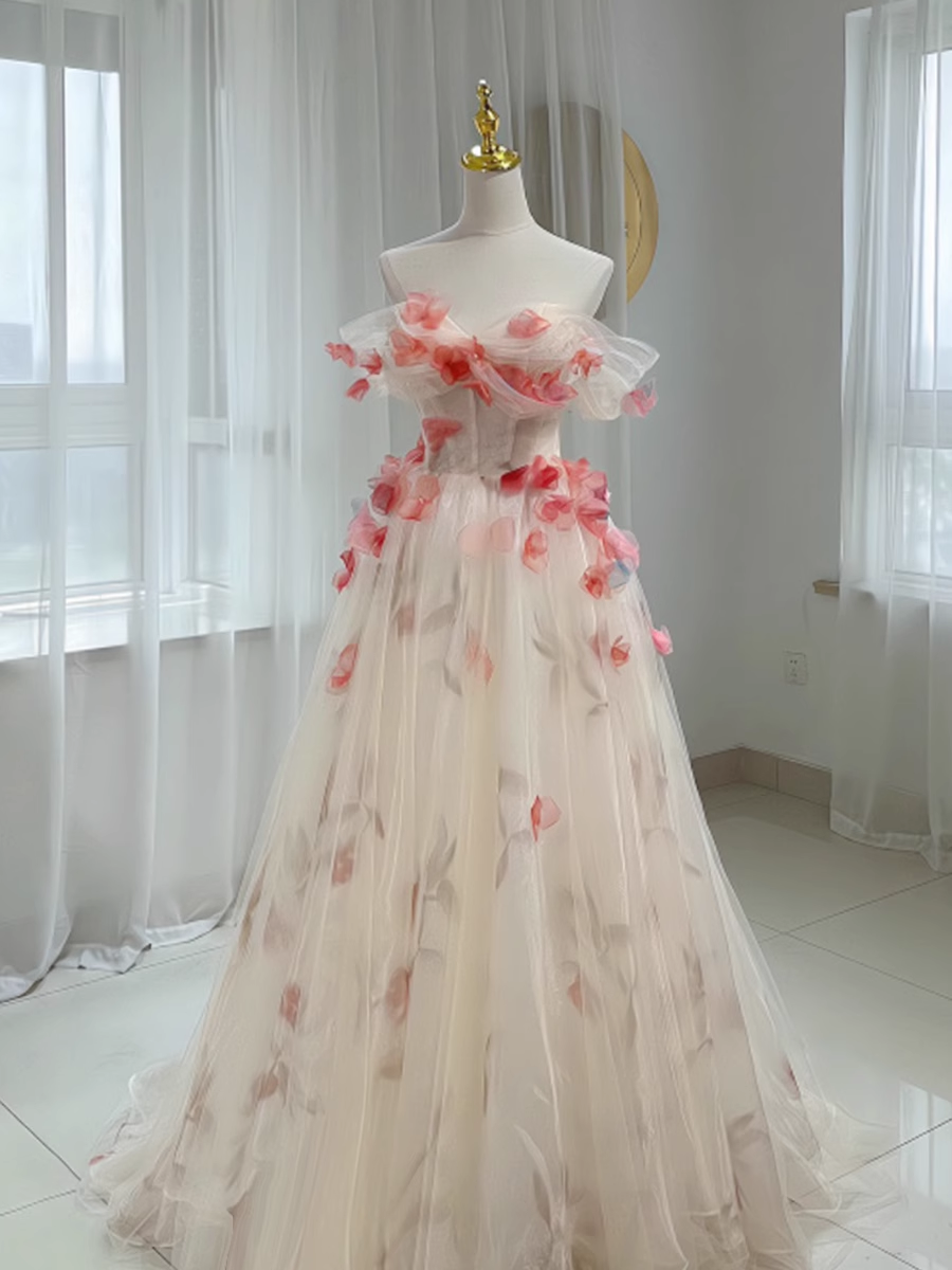 Belle ligne A hors de l'épaule robes de mariée florales en tulle B018