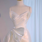 Beautiful High Low Spaghetti Straps Satin White Wedding Dresses B019