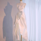 Beautiful High Low Spaghetti Straps Satin White Wedding Dresses B019