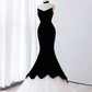 Mermaid Sleeveless Black Tulle Velvet Prom Dress B020