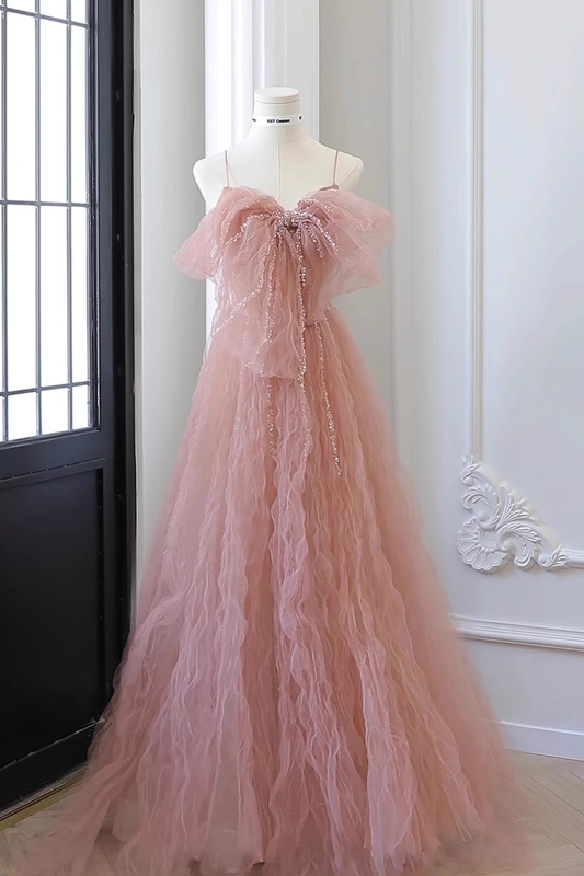 Robe de bal sans manches en tulle rose, robe de bal B022