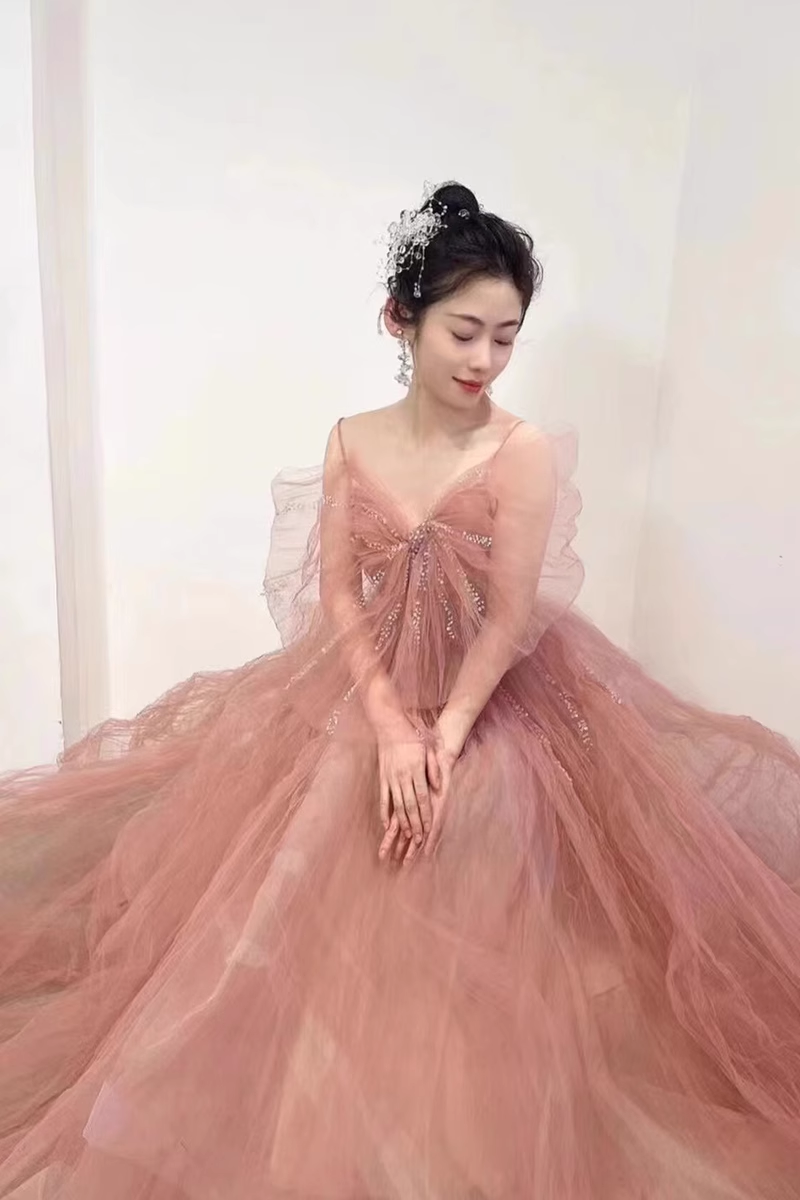 Ball Gown Sleeveless Pink Tulle Prom Dress B022