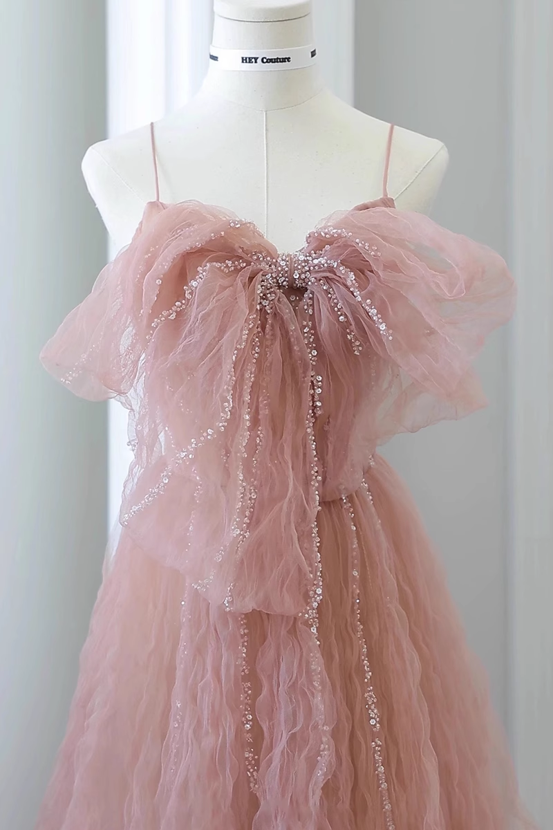 Ball Gown Sleeveless Pink Tulle Prom Dress B022