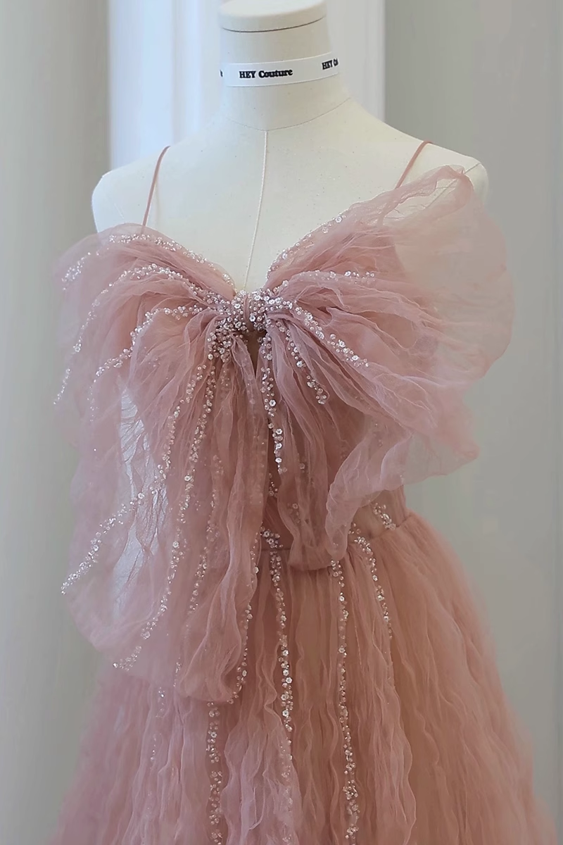 Robe de bal sans manches en tulle rose, robe de bal B022