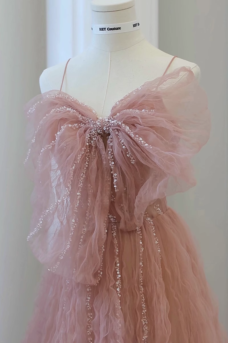 Robe de bal sans manches en tulle rose, robe de bal B022