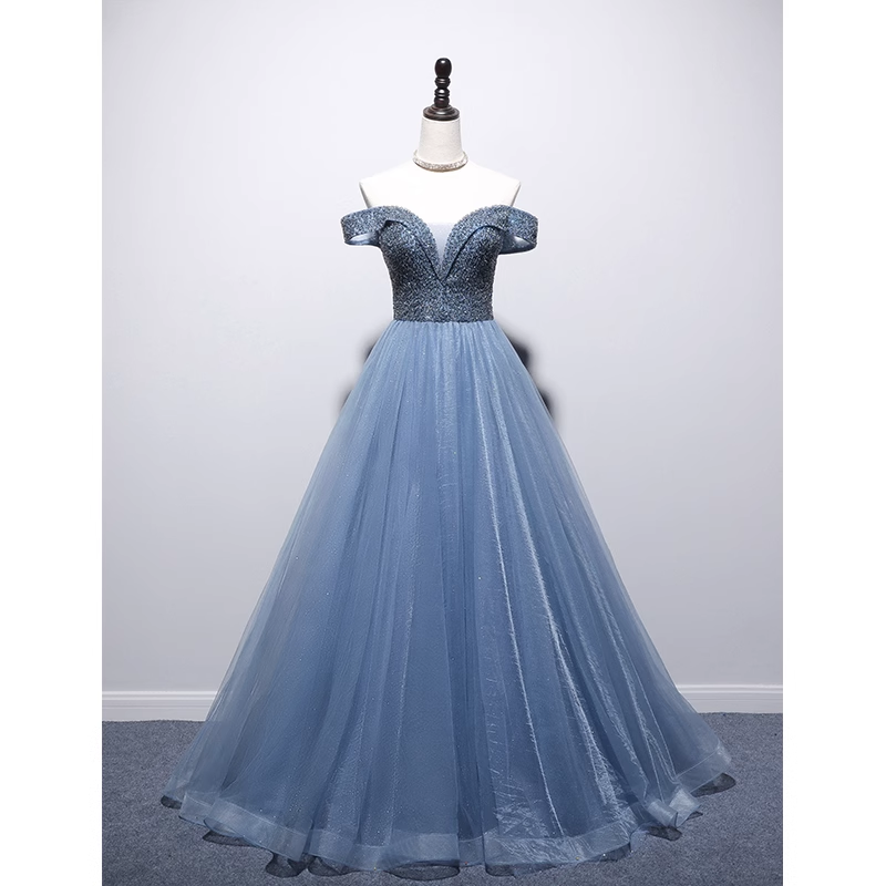 Robe de bal princesse en tulle bleu, robe de bal B024