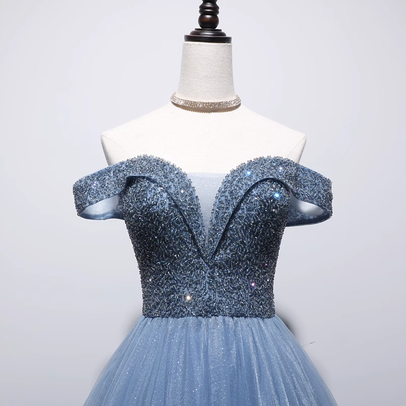 Princess Ball Gown Blue Tulle Prom Dress B024