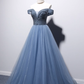 Robe de bal princesse en tulle bleu, robe de bal B024