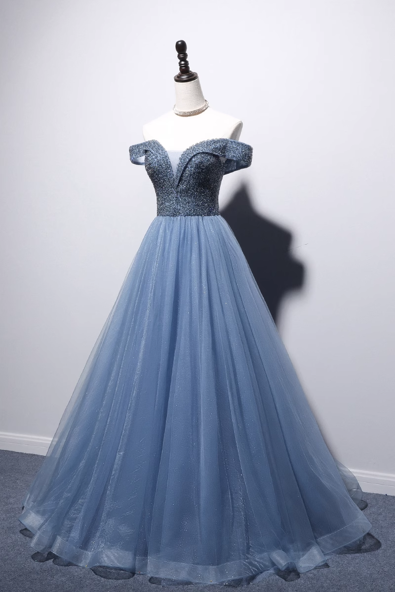 Robe de bal princesse en tulle bleu, robe de bal B024