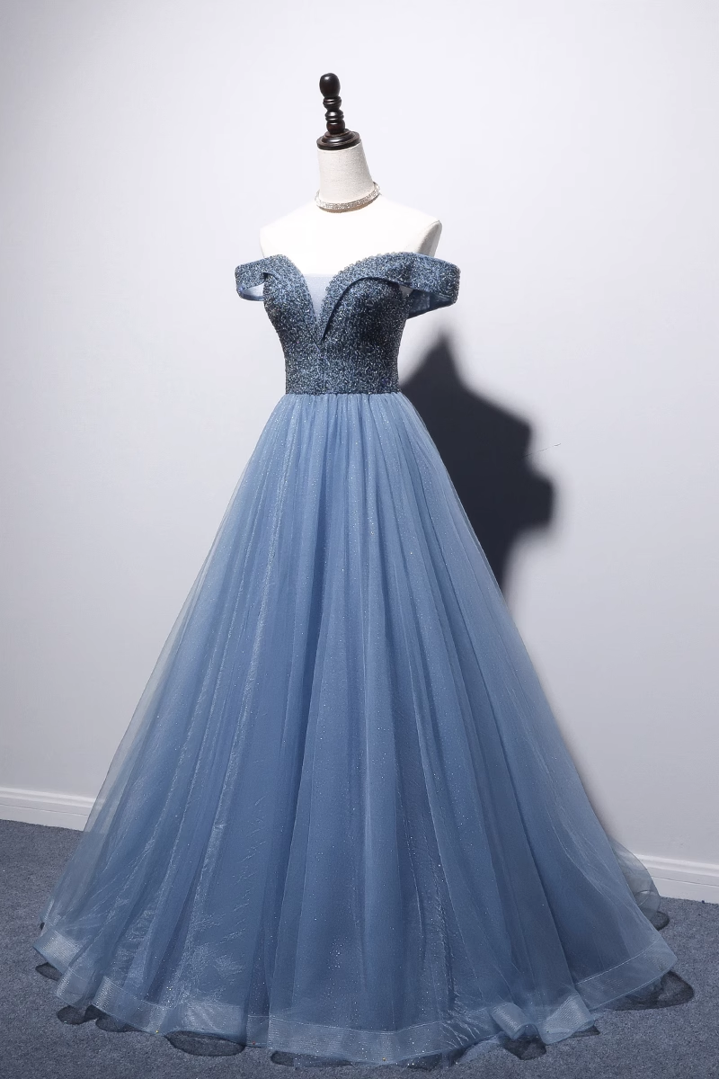 Princess Ball Gown Blue Tulle Prom Dress B024