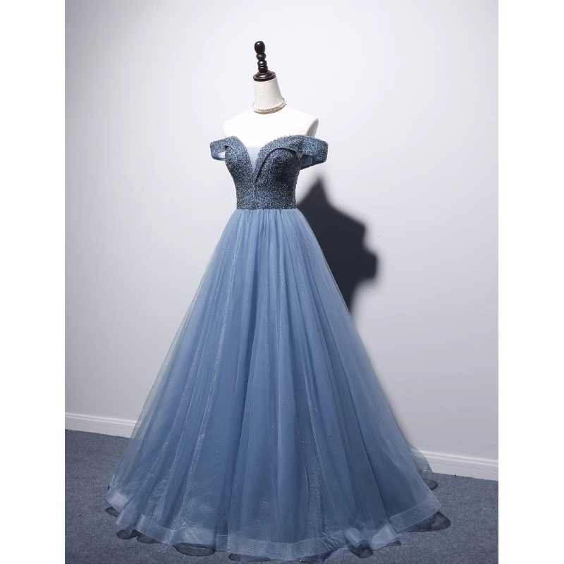 Robe de bal princesse en tulle bleu, robe de bal B024