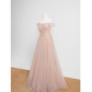 Robe de bal princesse en tulle rose, ligne A, épaules dénudées, B025