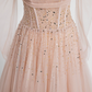 Robe de bal princesse en tulle rose, ligne A, épaules dénudées, B025