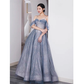 Cute A line Off The Shoulder Blue Tulle Prom Dress B026