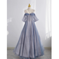 Cute A line Off The Shoulder Blue Tulle Prom Dress B026