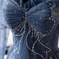 Jolie robe de bal en tulle bleu à manches longues et ligne A B027